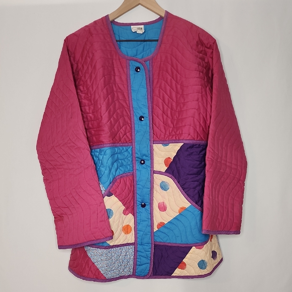 Jeanne Marc Vibrant Patchwork Women's Puffer Jacket Size Large